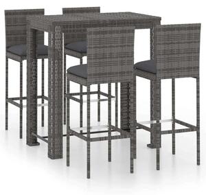 Polyrattan Kerti Bárszett - 5 részes - Szürke