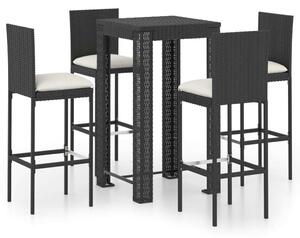 Kültéri Polyrattan Bárszett - 5 részes - Fekete