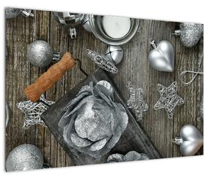 Kép - ezüst karácsonyi dekoráció (90x60 cm)