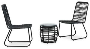 Polyrattan Bisztrószett - 2 Fotel + Asztal - Fekete