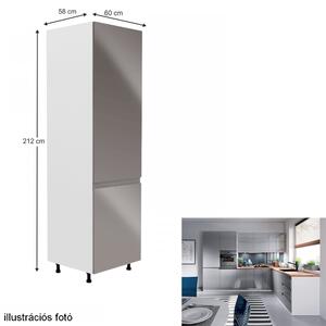 KONDELA Hűtőgép szekrény, fehér/szürke extra magasfényű, jobbos, AURORA D60R