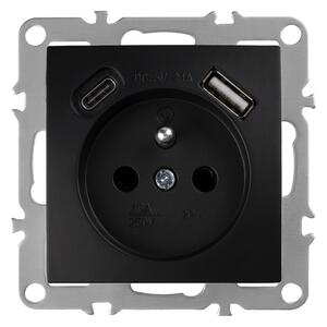 Egyszeres földelt aljzat + USB-A USB-C OSTE JNH004-G Black