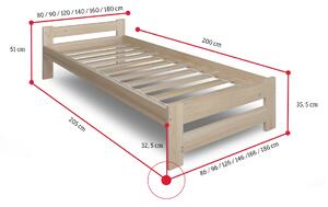 HERA tömörfa ágy + DE LUX habszivacs matrac + ágyrács AJÁNDÉK, 90x200, natúr-lakk