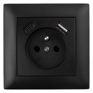 Egyszeres földelt aljzat + USB-A USB-C OSTE JNH004-G Black