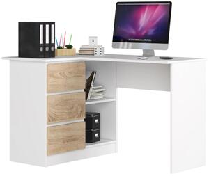 Sarok íróasztal - Akord Furniture - 124 cm - fehér / sonoma tölgy (bal)