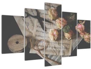 A zenei jegyzetek és a rózsák képe (150x105 cm)