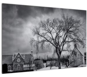 Fekete fehér falu képe (90x60 cm)