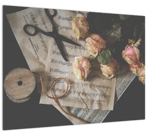 A zenei jegyzetek és a rózsák képe (70x50 cm)