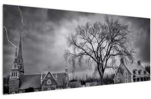 Fekete fehér falu képe (120x50 cm)
