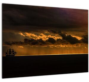 Egy vitorlás naplementekor képe (70x50 cm)