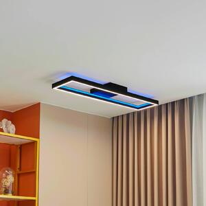 Lucande Smart LED mennyezeti lámpa Tjado, 100 cm, fekete, RGBW, dimmelhető, Fekete, Nappali / Étkező, fém, Modern