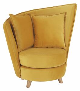 Fotel Art Deco stílusban, mustárszínű Velvet anyag/tölgy, ROUND