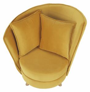 KONDELA Fotel Art Deco stílusban, mustárszínű Velvet anyag/tölgy, ROUND
