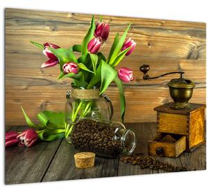 Tulipánok, daráló és kávé képe (70x50 cm)