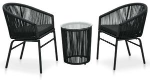 3-részes fekete pvc rattan bisztrószett párnákkal