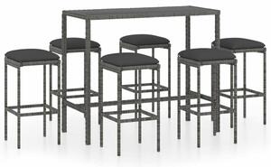Polyrattan Kerti Bárszett - 7 részes - Szürke