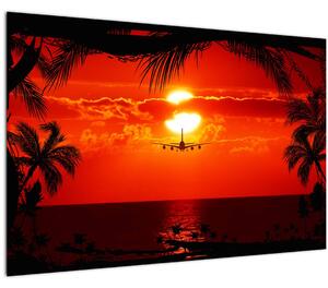 Kép - naplemente repülőgéppel (90x60 cm)