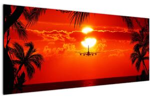 Kép - naplemente repülőgéppel (120x50 cm)