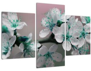 Virágos kép - türkiz (90x60 cm)