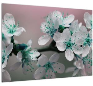 Virágos kép - türkiz (70x50 cm)