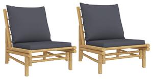 VidaXL 2 db bambusz kerti szék sötétszürke párnákkal