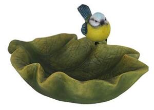 Levél formájú madáretető- és itató, kerti polyresin dekorációs kiegészítő, cinege