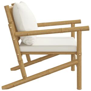 VidaXL 2 db bambusz kerti szék krémfehér párnákkal