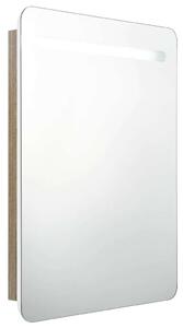 Fehér, tölgyszínű led-es tükrös fürdőszobaszekrény 60x11x80 cm