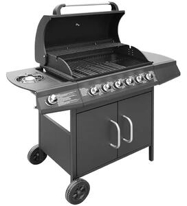 VidaXL fekete gáz grillsütő 6+1 főzőfelülettel