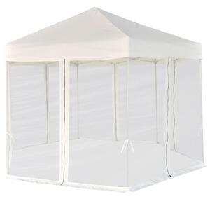 VidaXL krémfehér hatszögletű felugró pavilon 6 oldalfallal 3,6 x 3,1 m