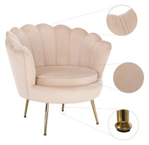 KONDELA Fotel Art-deco stílusban, bézs Velvet anyag/gold chróm-arany, NOBLIN