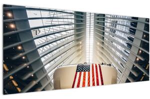 Építkezés az USA zászlóval képe (120x50 cm)