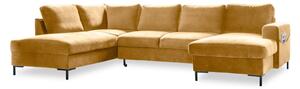 Lofty Lilly mustársárga kinyitható U alakú bársony kanapé, bal oldali - Miuform
