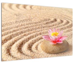 Egy kő, virággal a homokban képe (90x60 cm)