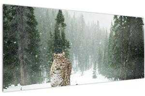 Leopárd a hóban képe (120x50 cm)