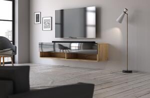 TV-szekrény 140 cm, 1 ajtóval, Wotan tölgy/magasfényű fekete színkombinációban DERBY