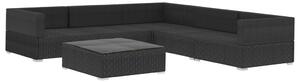 VidaXL 6 részes fekete polyrattan kertibútor-garnitúra párnákkal
