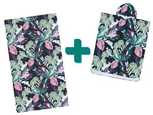 Strandkészlet NIGHT BLOSSOM – Fürdőlepedő 100×180 cm és poncsó 80×145 cm, fekete