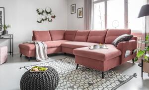 Stylish Stan rózsaszín kinyitható U alakú bársony kanapé, bal oldali - Miuform