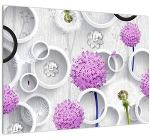 Kép a 3D absztrakció körökkel és virágokkal (70x50 cm)