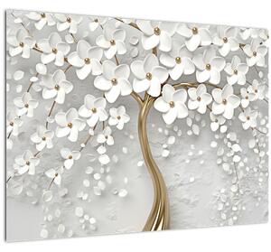 Fehér fa virágokkal képe (70x50 cm)