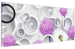 Kép a 3D absztrakció körökkel és virágokkal (120x50 cm)