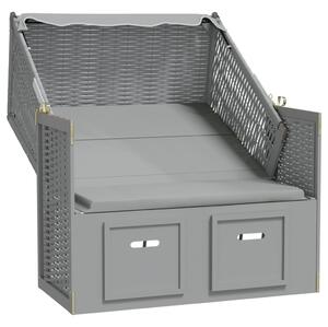 VidaXL szürke polyrattan és tömör fa strandszék tetővel