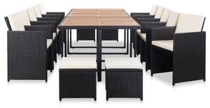 VidaXL 15 részes fekete polyrattan kültéri étkezőgarnitúra párnákkal