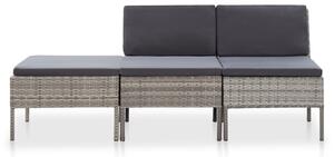 VidaXL 3-részes szürke polyrattan kerti ülőgarnitúra párnákkal
