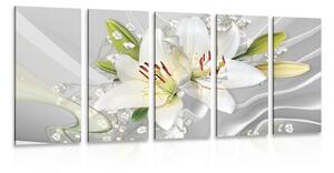 5-részes kép fehér orchidea érdekes háttérrel