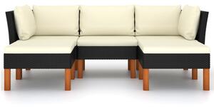 VidaXL 5 részes fekete polyrattan kerti ülőgarnitúra párnákkal