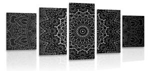 5 részes kép vintage Mandala indiai stílusban fekete fehérben