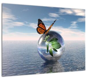 Pillangó képe egy üveggolyón (70x50 cm)