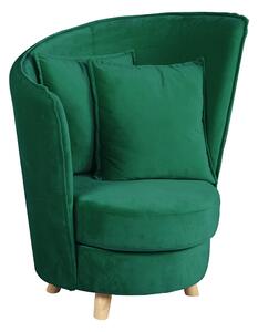 KONDELA Fotel Art Deco stílusban, smaragd színű Velvet anyag/tölgy, ROUND